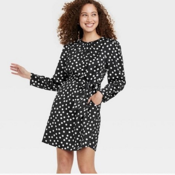Polka Dot A-Line Mini Dress- Black White A New Day - Picture 7 of 14